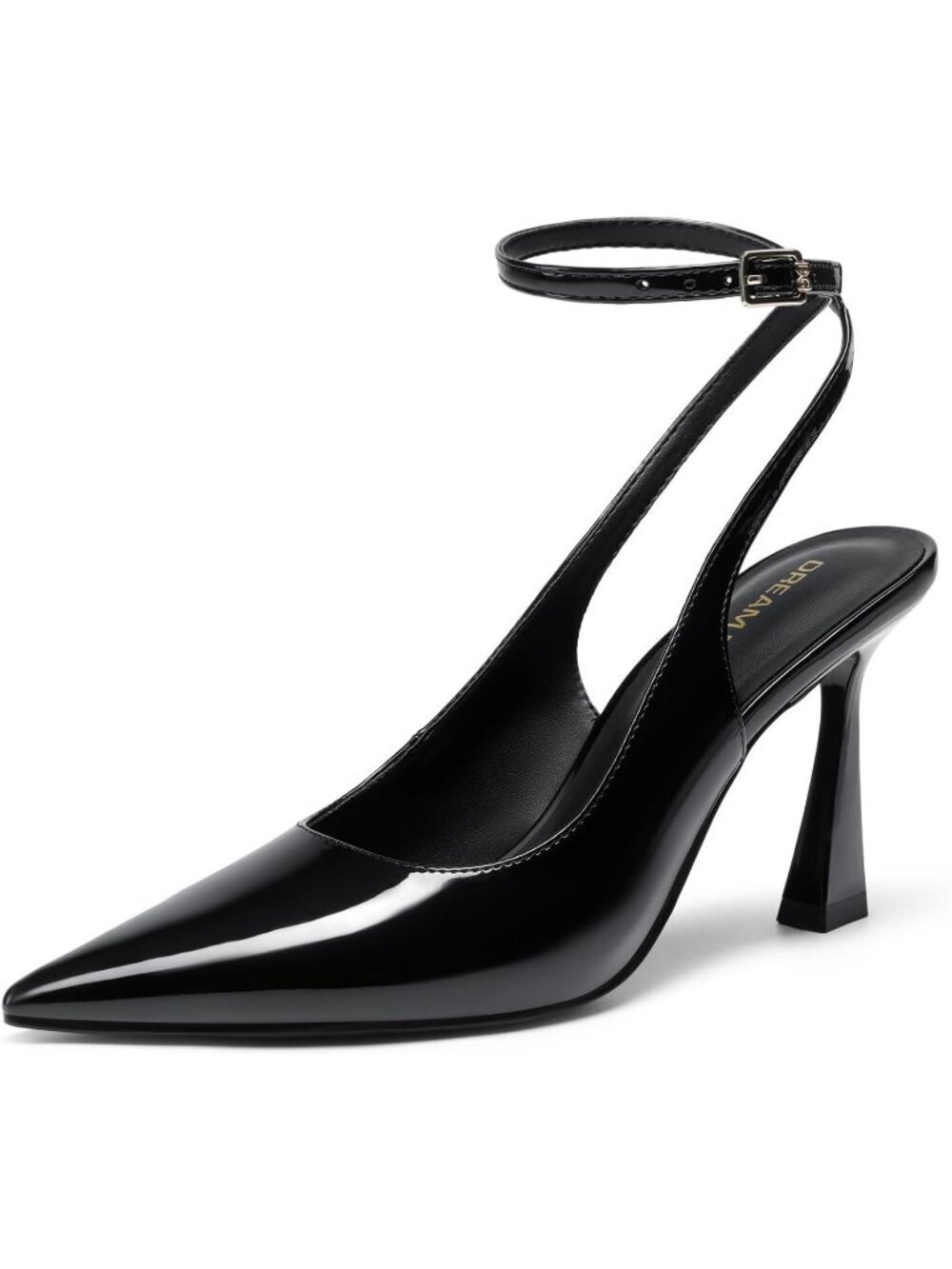 DREAM PAIRS Women Black-pat Faux Leather Slingback Pointed Toe Block Heel Pumps